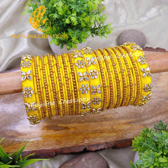 Silk Thread Bangles with Metal Bangles and Metal Gold Bead Bangles for Women, for Wedding