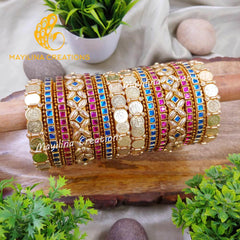 Pink and Blue Kundan with Lakshmi Coin Silk Thread Bangles for Wedding