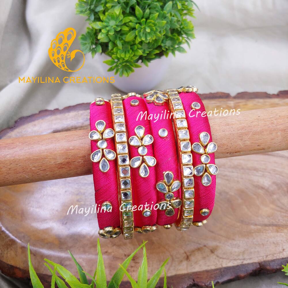 Dark Pink Budget Friendly Silk Thread Bangles for Wedding, Return Gifts