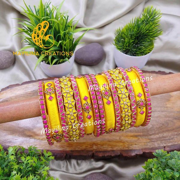 Abhi - Delicate Kundan Bridal Silk Thread Bangles for Women