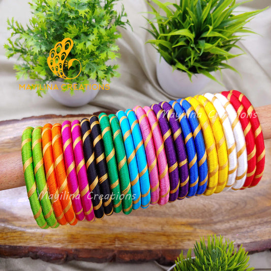 Multicolor Silk Thread Thin Bangles (Set of 24) for Return Gits for Wedding, Baby Shower, Navratri, Pooja, House Warming and Haldi Functions