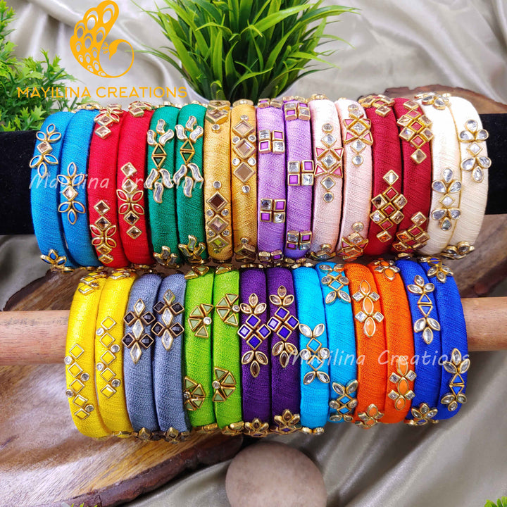 Multicolor Silk Thread Kundan Bangles (Set of to 30) for Return
