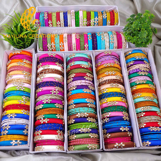 Multicolor Silk Thread Kundan Bangles With Metal Bangles(Set of 8 Bangles) for Return Gits for Wedding, Baby Shower, Navratri, Pooja, House Warming and Haldi Functions