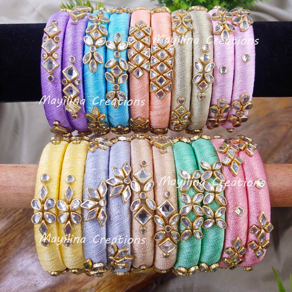 Pastel Shades Silk Thread Kundan Bangles (Set of 20 Bangles) for Return Gits for Wedding, Baby Shower, Navratri, Pooja, House Warming and Haldi Functions