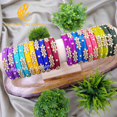 Multicolor White Pearl Flower Pattern Silk Thread Kundan Bangles (Set of 2 to 20) for Return Gits for Wedding, Baby Shower, Navratri, Pooja, House Warming and Haldi Functions