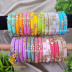 Bright Silk Thread Kundan Bangles 15 Pairs(Set of 30 Bangles) for Return Gits for Wedding, Baby Shower, Navratri, Pooja, House Warming and Haldi Functions