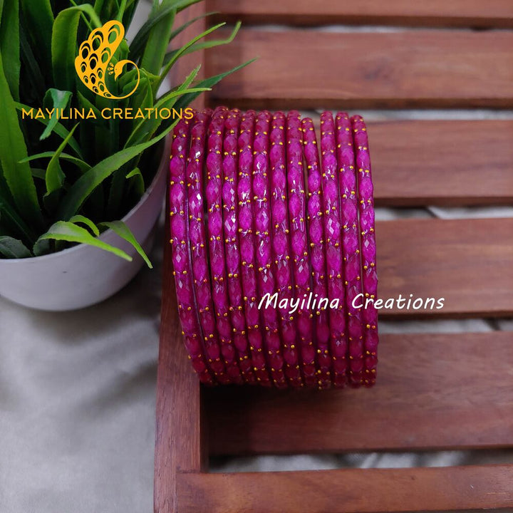 Magenta Matte Raindrop Glass Bangles (Set of 12 Bangles)