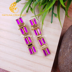 Magenta and Gold Rectangle Kundan Alligator Clip - Medium Size (Set of 2)