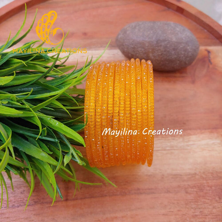 Mango Crystal Cut Glass Bangles
