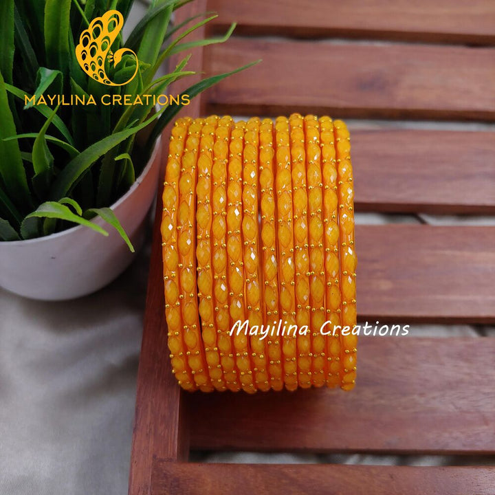 Mango Matte Raindrop Glass Bangles (Set of 12 Bangles)