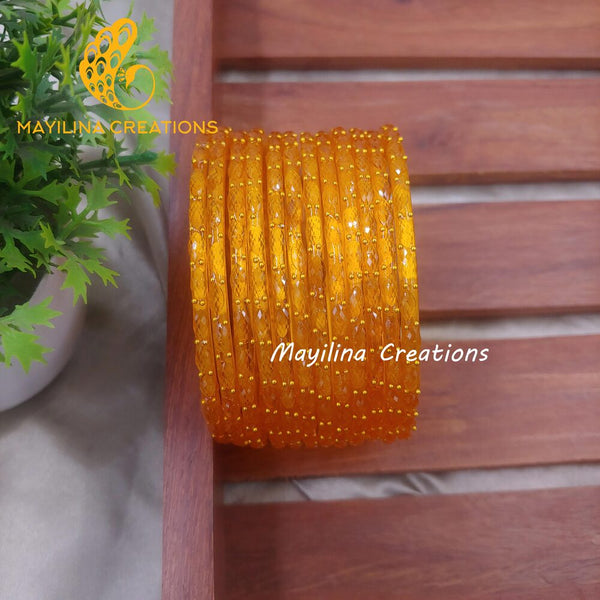 Mango Raindrop Glass Bangles (Set of 12 Bangles)
