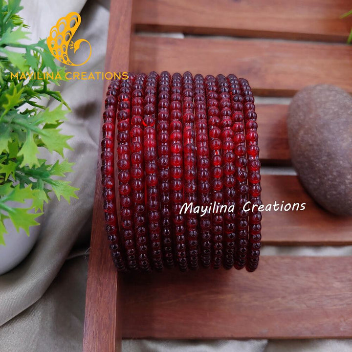 Maroon Bubble Design Glass Bangles - Set of 12 Bangles