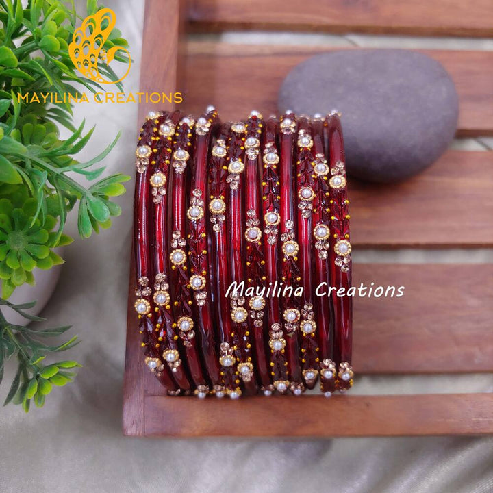 Maroon Designer Glass Bangles - Chitrani