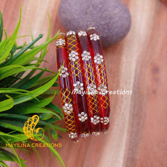 Maroon Glass Kada Bangles - Sita (Set of 4 Bangles)