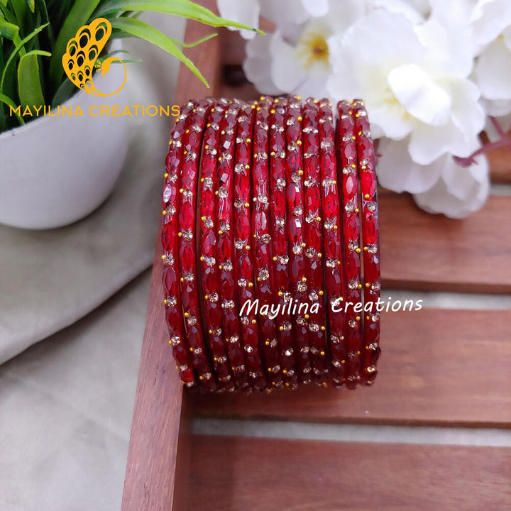 Maroon Indu - Designer Glass Bangles - Set of 12 Bangles