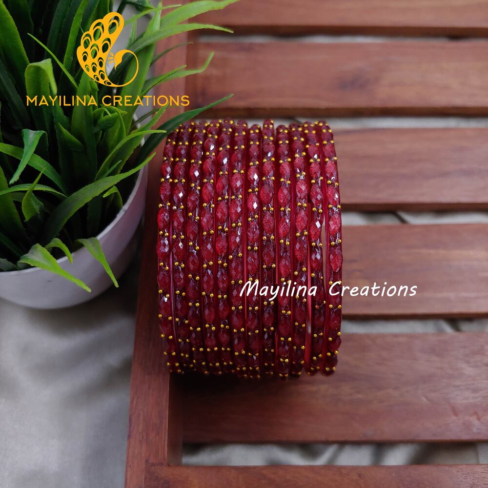 Maroon Matte Raindrop Glass Bangles (Set of 12 Bangles)