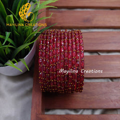 Maroon Matte Raindrop Glass Bangles (Set of 12 Bangles)