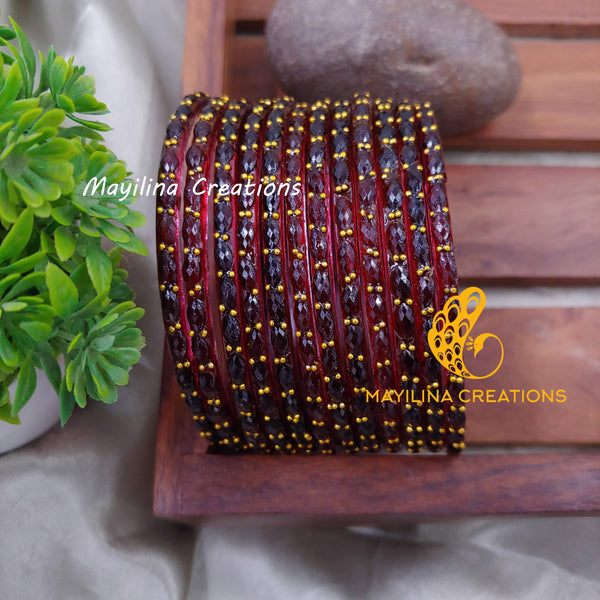 Maroon Raindrop Glass Bangles (Set of 12 Bangles)