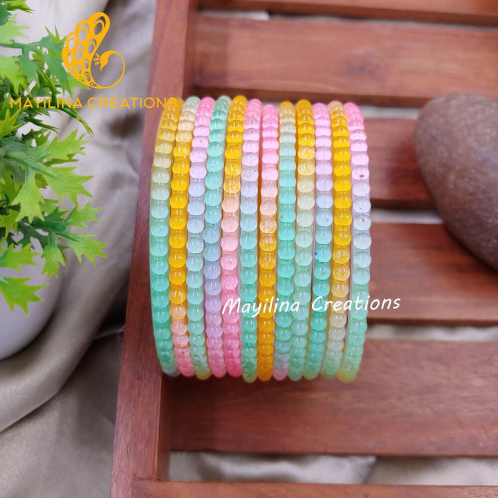 Matte Pastel Multicolor Bubble Design Glass Bangles - Set of 12 Bangles