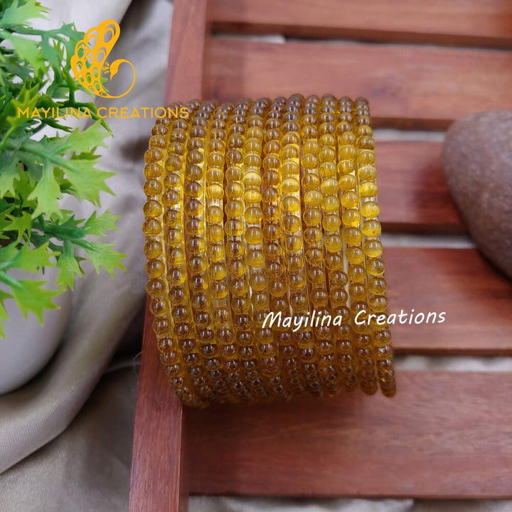 Mehndi Green Bubble Design Glass Bangles - Set of 12 Bangles