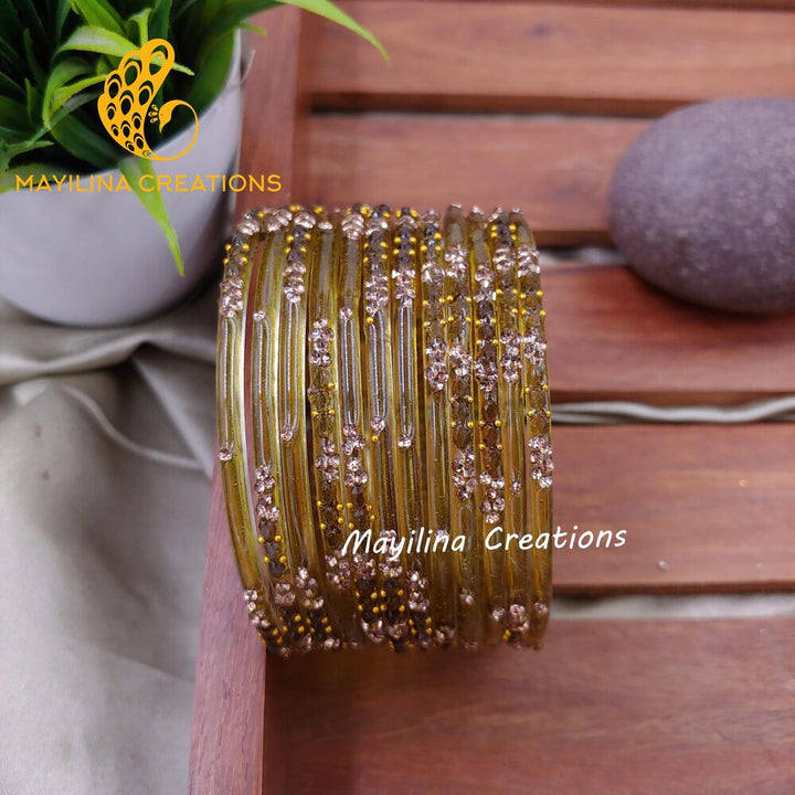 Mehndi Green Gauri - Minimal Designer Glass Bangles
