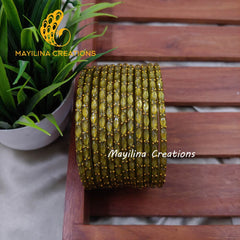 Mehndi Green Matte Raindrop Glass Bangles (Set of 12 Bangles)