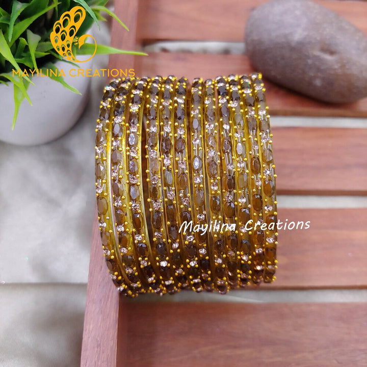 Mehndi Green Twinkle Designer Glass Bangles - Set of 12 Bangles