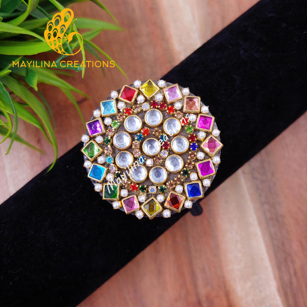 Multicolor Kundan Hair Band (Large Size)
