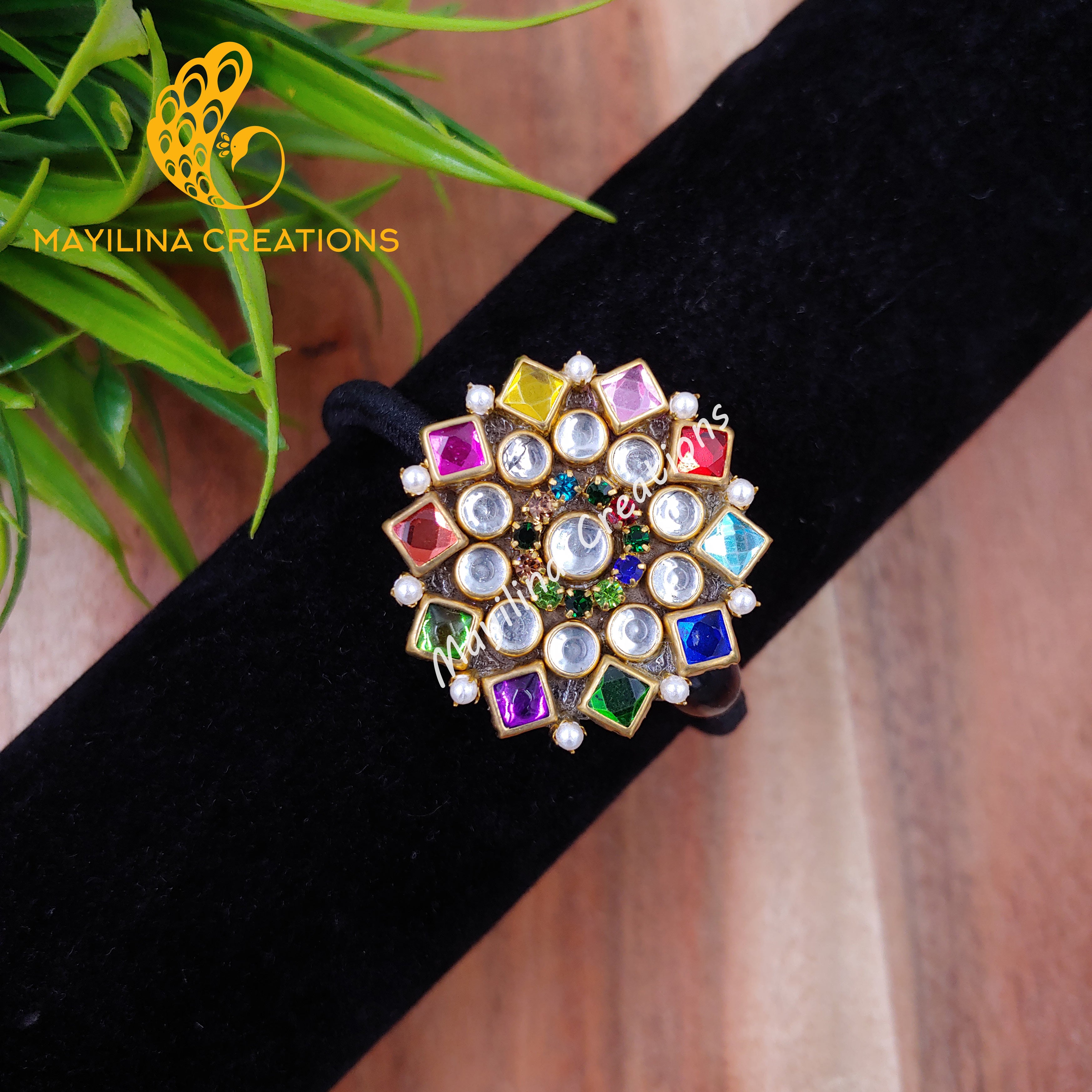 Multicolor Kundan Hair Band (Medium Size)