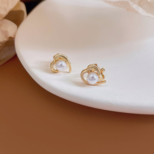 Korean Heart Pearl Earrings