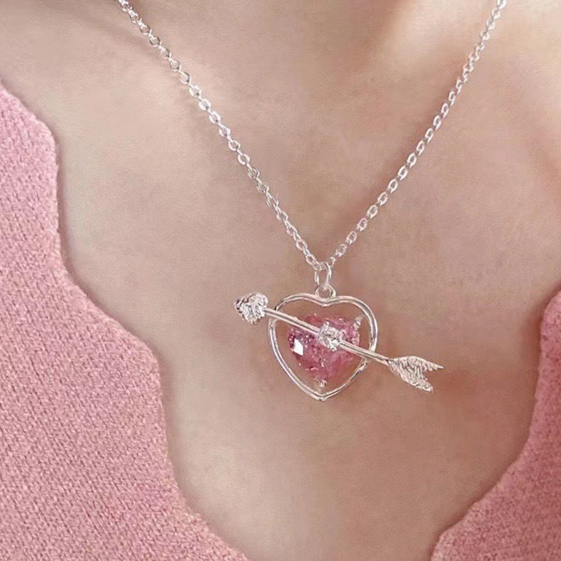 Pink Heart with Arrow Silver Single Layer Chain