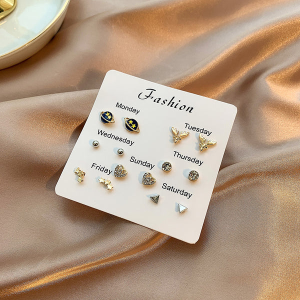 Planet - Pack of 7 Weekly Gold Stud Earrings Combo