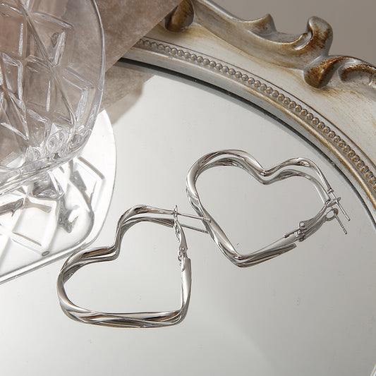 Twisty Heart - Classy Heart Elegant Silver Hoop Earrings for Women, Retro Style