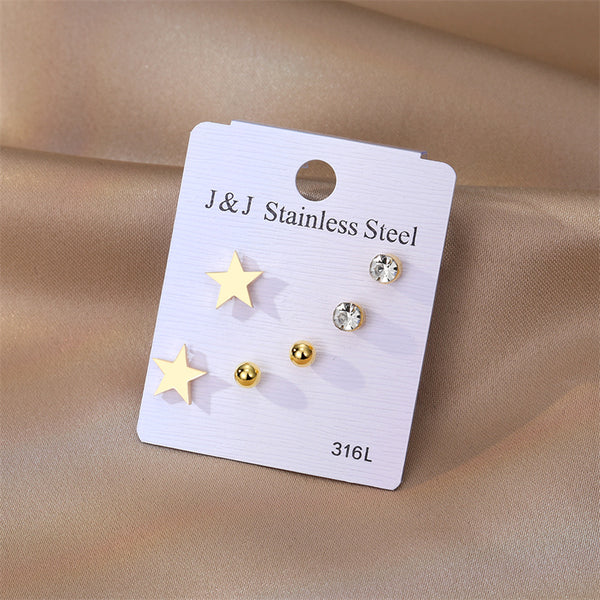Anti-Tarnish: Star Stainless Steel Combo Earrings