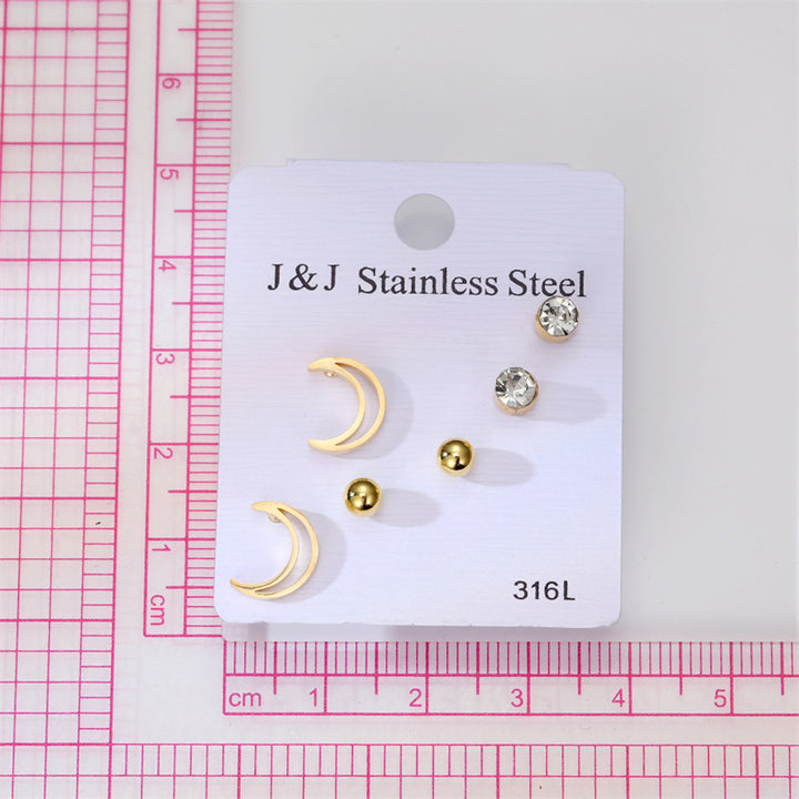 Anti-Tarnish: Moon Stainless Steel Combo Earrings