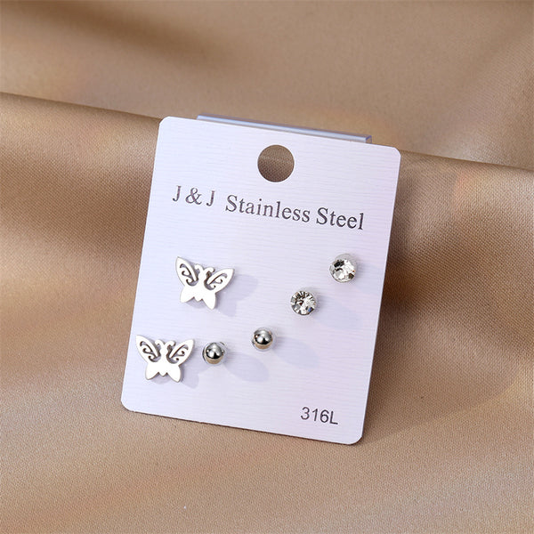Anti-Tarnish: Silver Butterfly Stainless Steel Combo Earrings