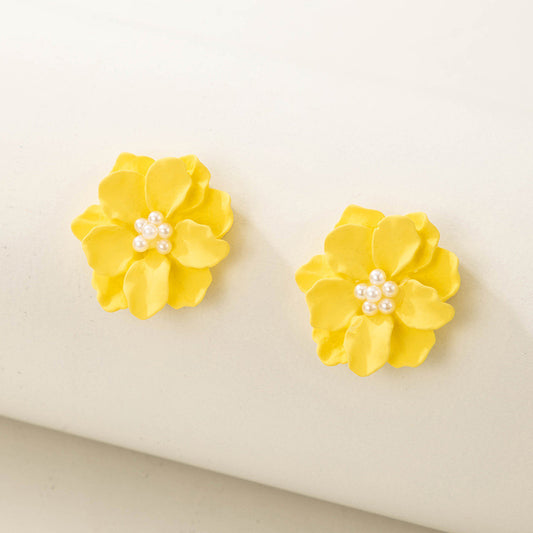 Korean Bright Yellow Acrylic Flower Stud for Women