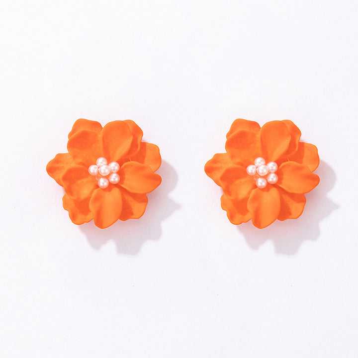 Korean Bright Orange Acrylic Flower Stud for Women