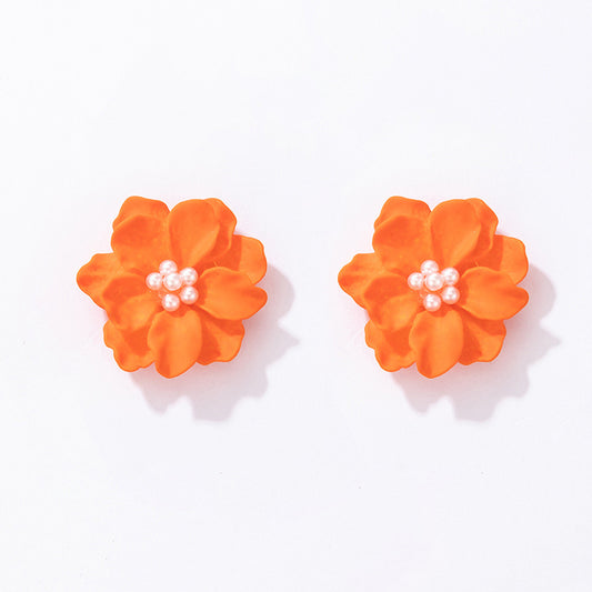 Korean Bright Orange Acrylic Flower Stud for Women