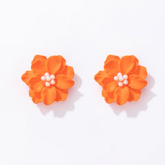 Korean Bright Orange Acrylic Flower Stud for Women