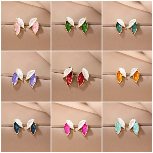 Leafy - Colorful Leaf Minimal Glittering Stud