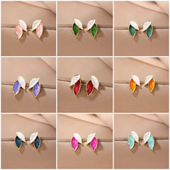 Leafy - Colorful Leaf Minimal Glittering Stud