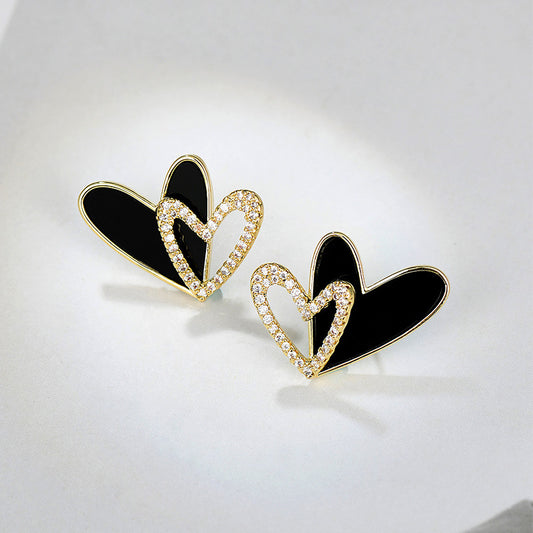 Black Heart - Black Minimal Heart Korean Glittering Stud