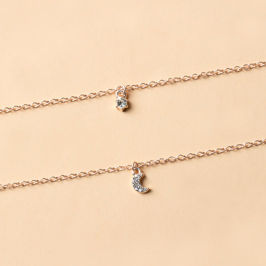 Pretty Moon and Diamond Rose Gold Double Layer Chain