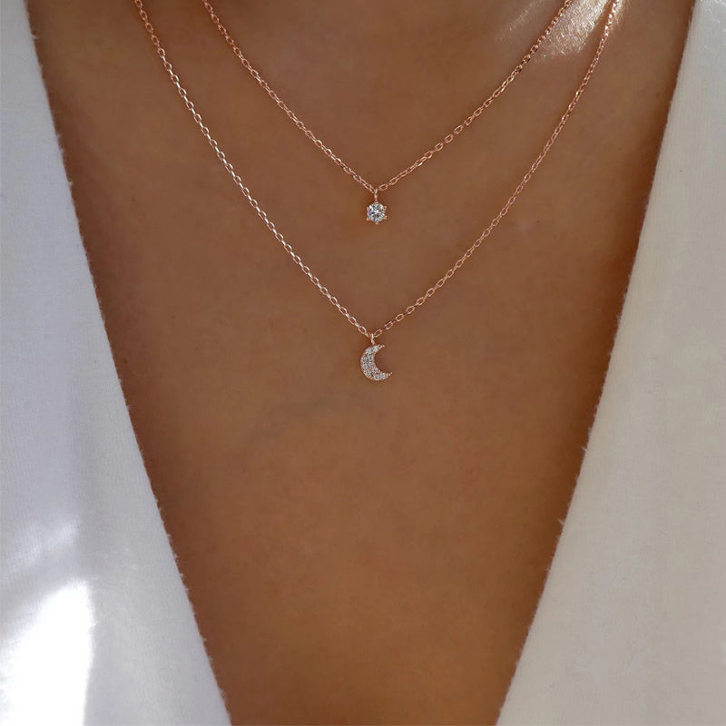 Pretty Moon and Diamond Rose Gold Double Layer Chain