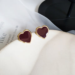 Burgundy Heart - Wine Marble Heart Korean Glittering Stud