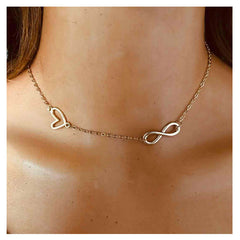 Glitzy Heart - Quirky Infinity and Heart Gold Single Layer Chain