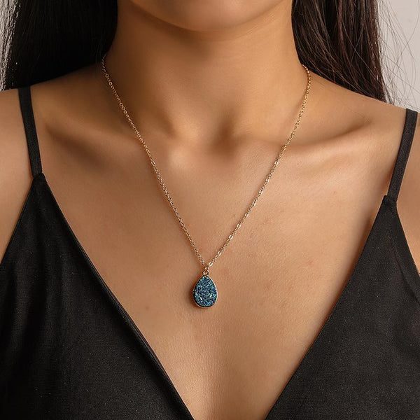 Sparkly Blue - Shiny Blue Drop Gold Single Layer Chain