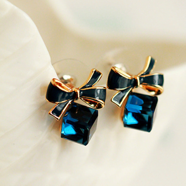 Sapphire Bow - Blue Lush with Bow Minimal Glittering Stud