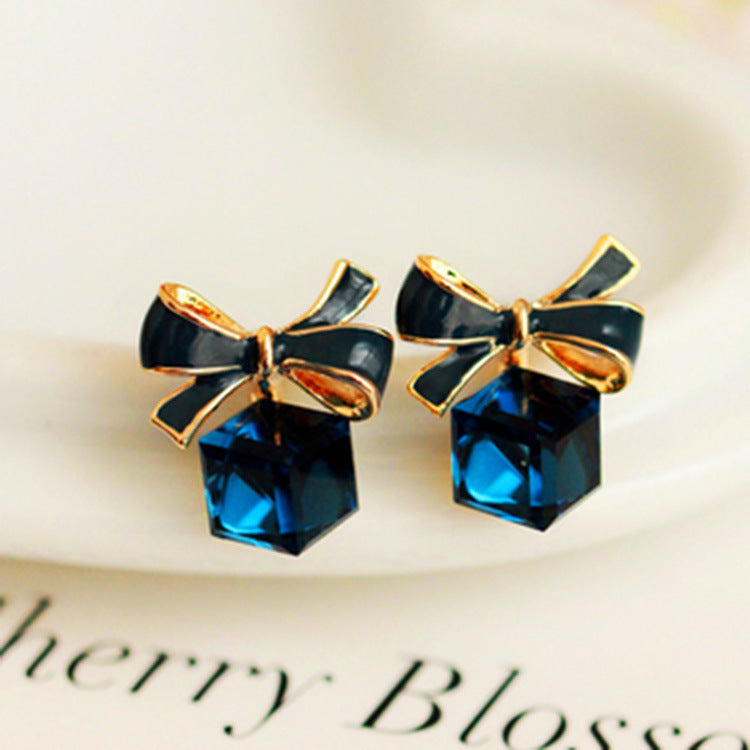 Sapphire Bow - Blue Lush with Bow Minimal Glittering Stud